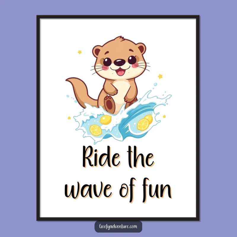 Funny Free Printable Wall Art: Otter Surfing Lemonade Wave Downloadable Home Decor