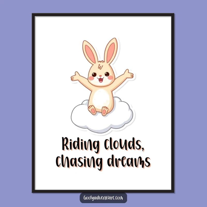 Funny Free Printable Wall Art: Flying Rabbit Cloud, Whimsical DIY Downloadable Decor