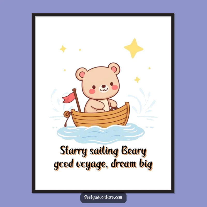 Free Printable Bear Sailing Wall Art - Dreamy Starry Ocean Decor!