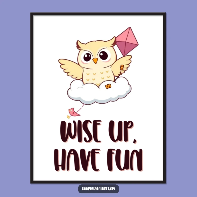 Free Printable Wall Art: Kawaii Owl Cloud Kite Adventure Funny Downloadable Art