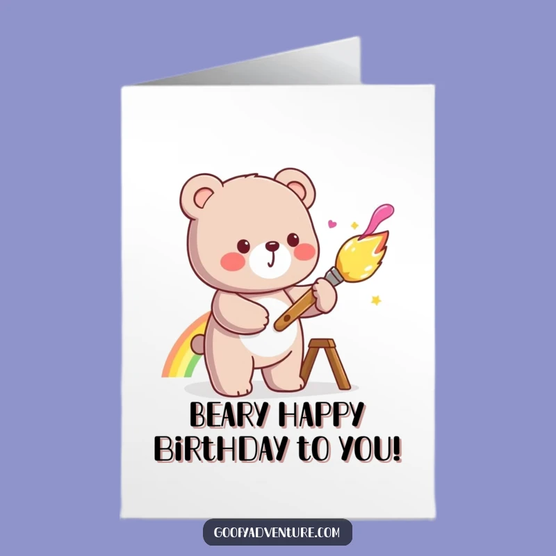 Free Printable Birthday Card Kawaii Bear Painting Rainbow Cheerful Downloadable