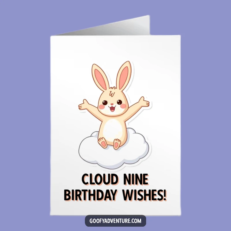 Free Printable Birthday Card: Flying Rabbit Cloud, Whimsical DIY Downloadable Gift