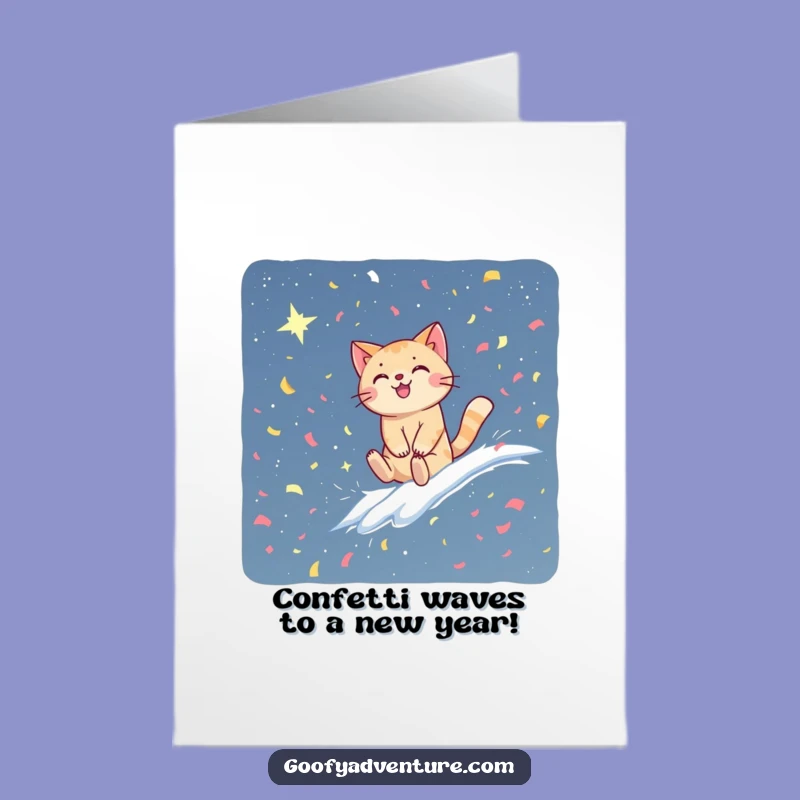 Free Printable Birthday Card: Funny Cat Confetti Wave, Starry Sky Downloadable Greeting