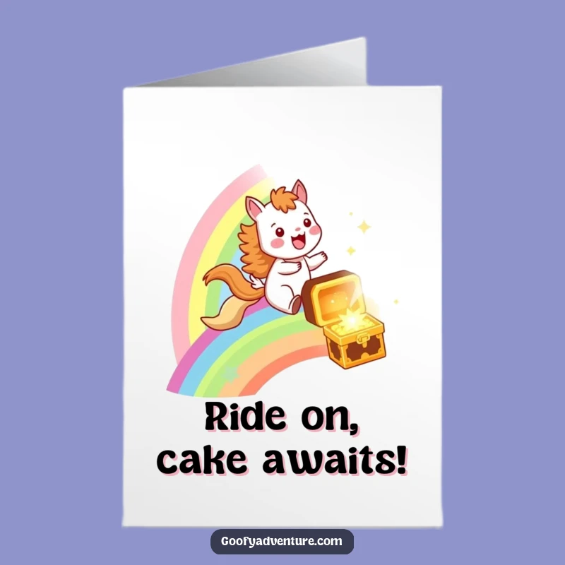 Free Printable Birthday Card: Joyful Animal Rainbow Ride Funny Downloadable Gift