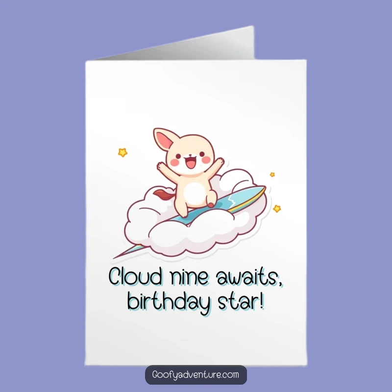 Free Printable Birthday Card: Kawaii Cloud Surfer Animal - Funny Downloadable Gift!