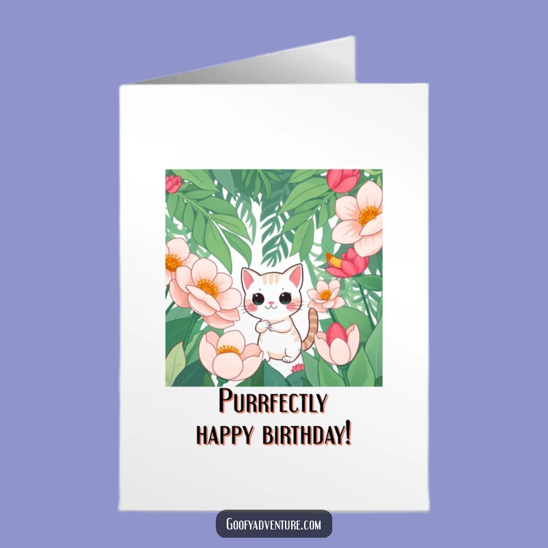 Free Printable Cat Birthday Card: Flower Jungle Funny Downloadable Gift