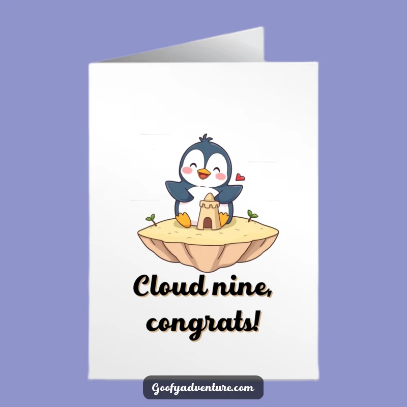 Free Printable Congrats Card: Penguin Sandcastle Cloud Island Achievement Download