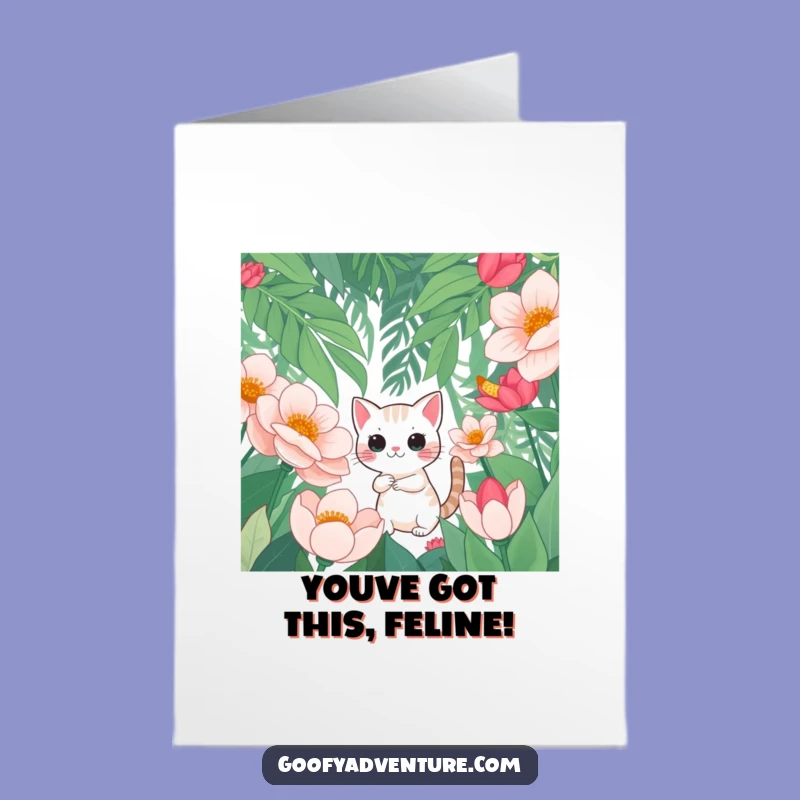 Free Printable Cat Congrats Card: Flower Jungle Funny Downloadable Gift
