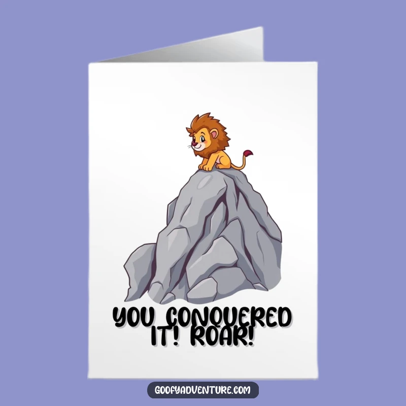 Free Printable Congrats Card: Brave Lion Climbing Success Humor Downloadable Gift