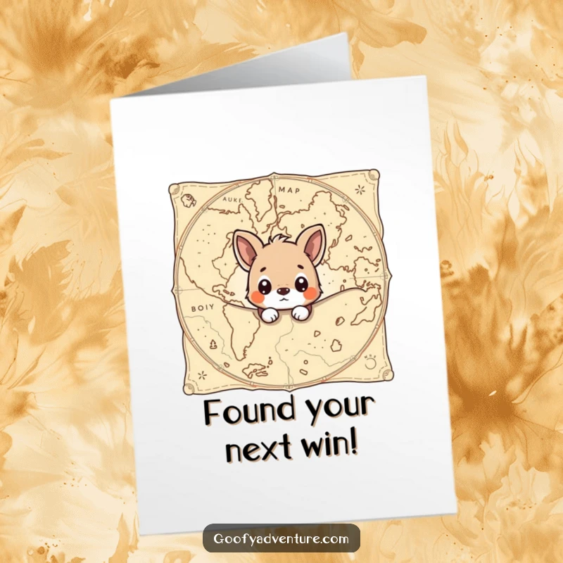 Funny Free Printable Congrats Card: Curious animal peeks from an old map, celebrating your great journey.