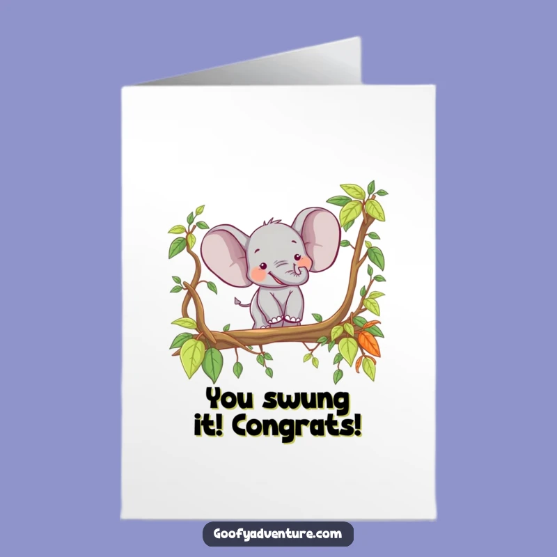 Free Printable Congrats Card: Happy Elephant Jungle Bridge Humor Downloadable Gift