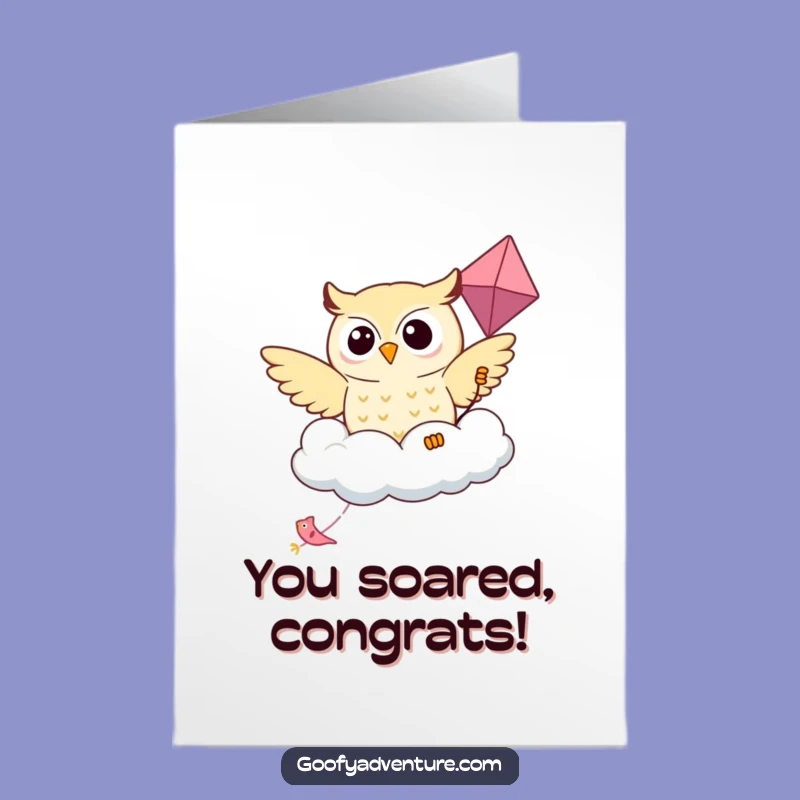 Free Printable Congratulations Card: Kawaii Owl Cloud Kite Soaring Funny Downloadable Gift