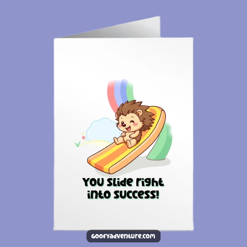Free Printable Hedgehog Rainbow Congratulations Card: Speedy Success Downloadable Gift