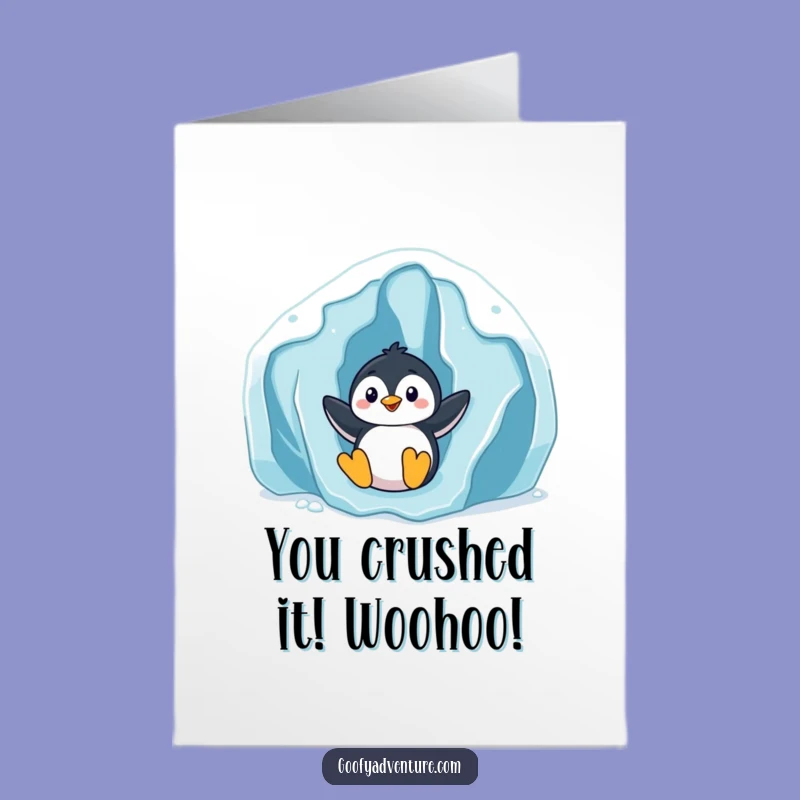 Free Printable Congrats Card: Penguin Sliding Success Humor Downloadable Gift