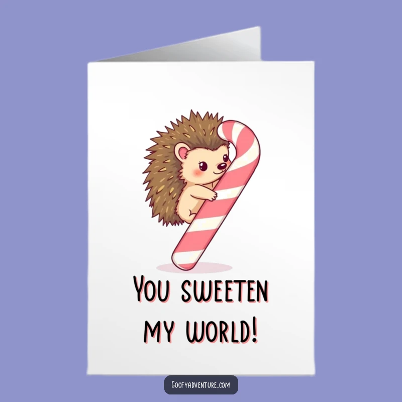 Free Printable Congratulations Card: Kawaii Hedgehog Candy Cane Triumph Funny Downloadable Gift