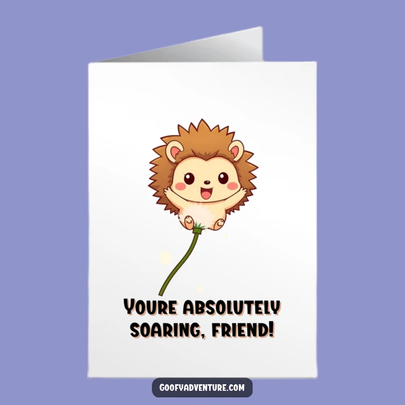Free Printable Hedgehog Card: Funny Dandelion Congrats Downloadable Gift