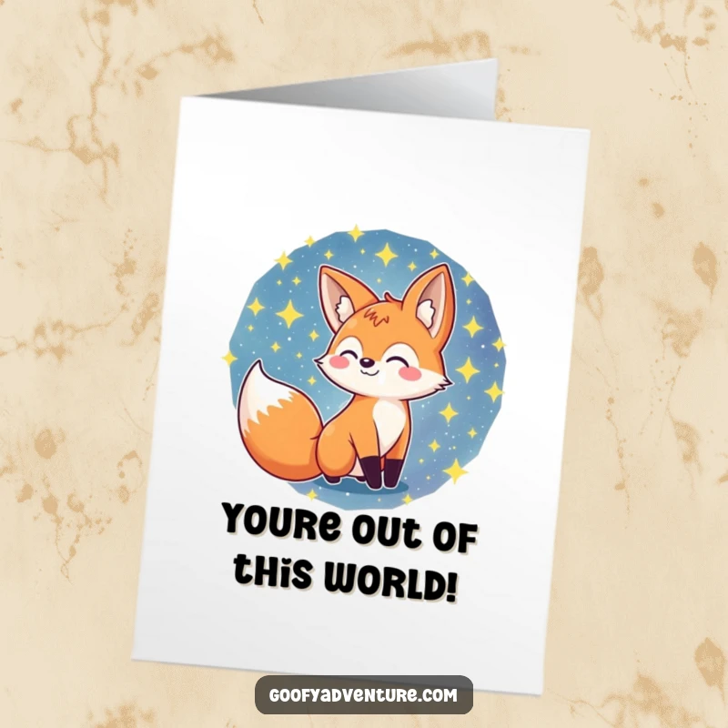 Funny Free Printable Congratulations Card: A cheerful fox explores a swirling galaxy of stars, celebrating a stellar accomplishment.