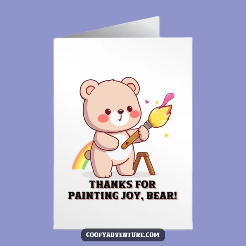 Free Printable Thank You Card Kawaii Bear Rainbow Painter Cheerful Downloadable