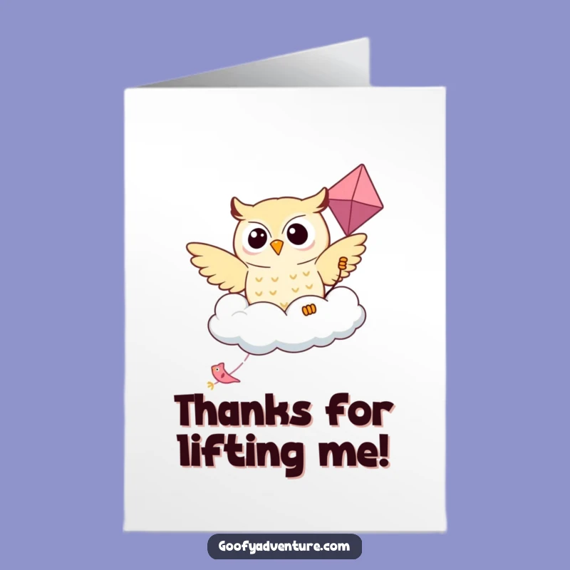 Free Printable Thank You Card: Kawaii Owl Cloud Kite Gratitude Funny Downloadable Gift