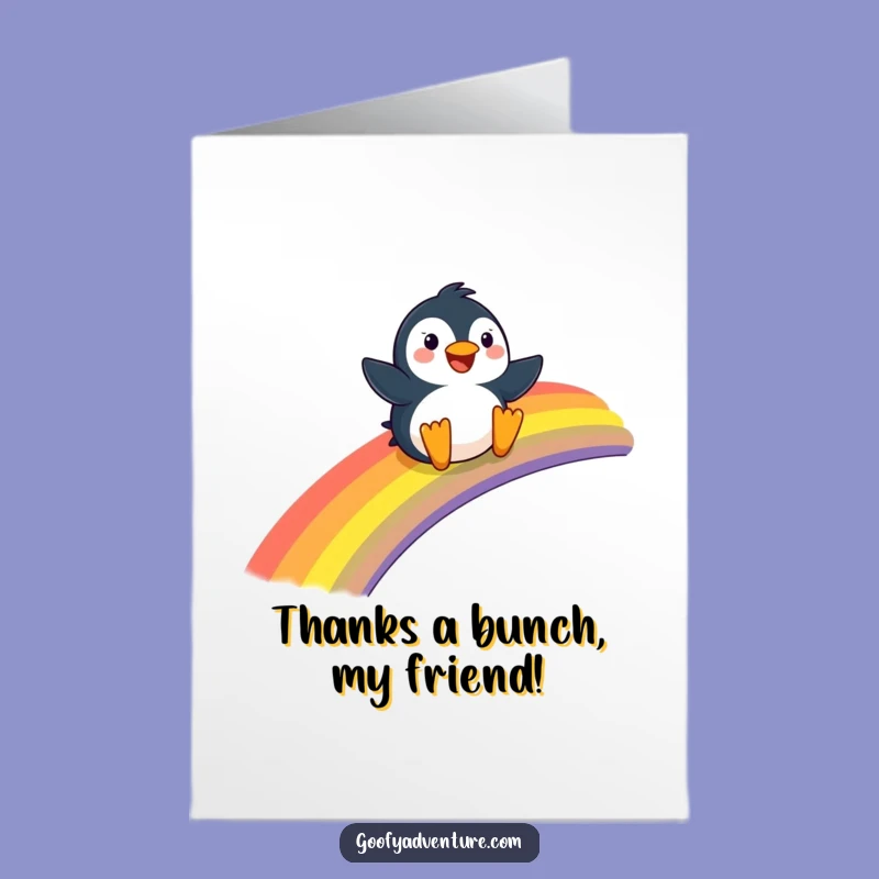 Free Printable Penguin Thank You Card: Rainbow Gratitude Humor Downloadable