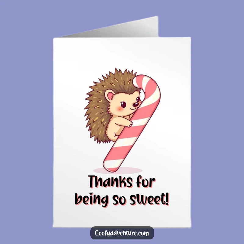 Free Printable Thank You Card: Kawaii Hedgehog Candy Cane Gratitude Funny Downloadable Gift