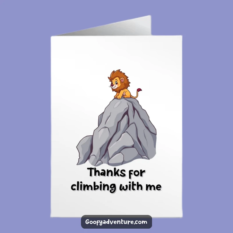 Free Printable Thank You Card: Brave Lion Climbing Gratitude Humor Downloadable Gift