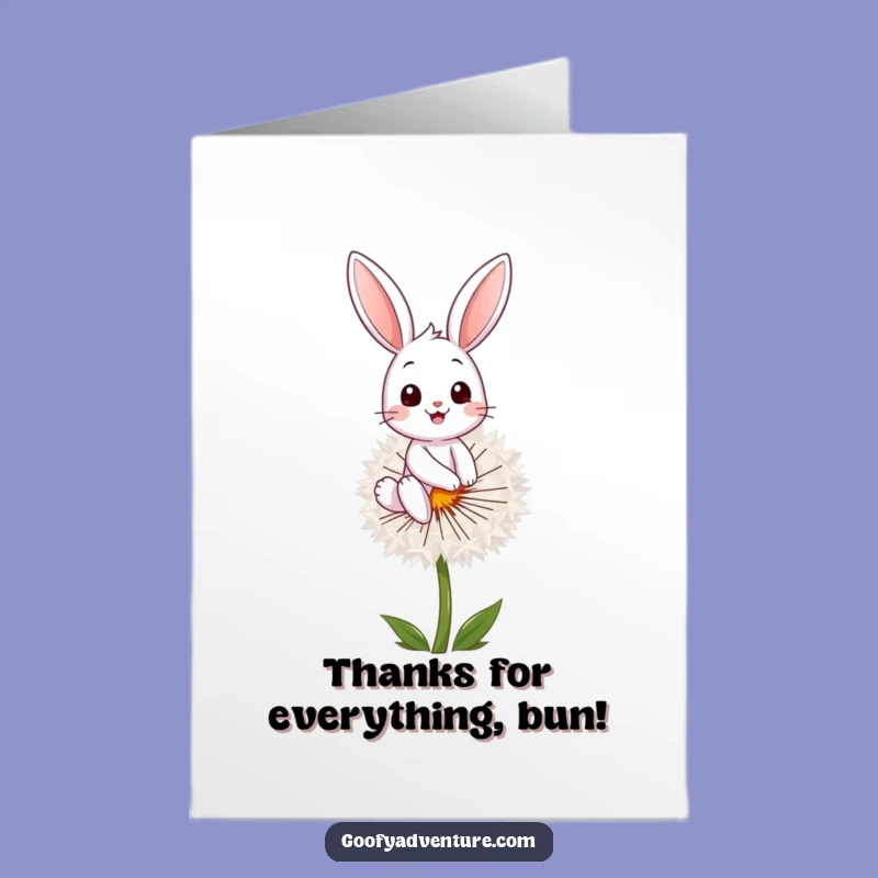 Free Printable Thank You Card: Bunny on Dandelion, Heartfelt Funny Downloadable Gift