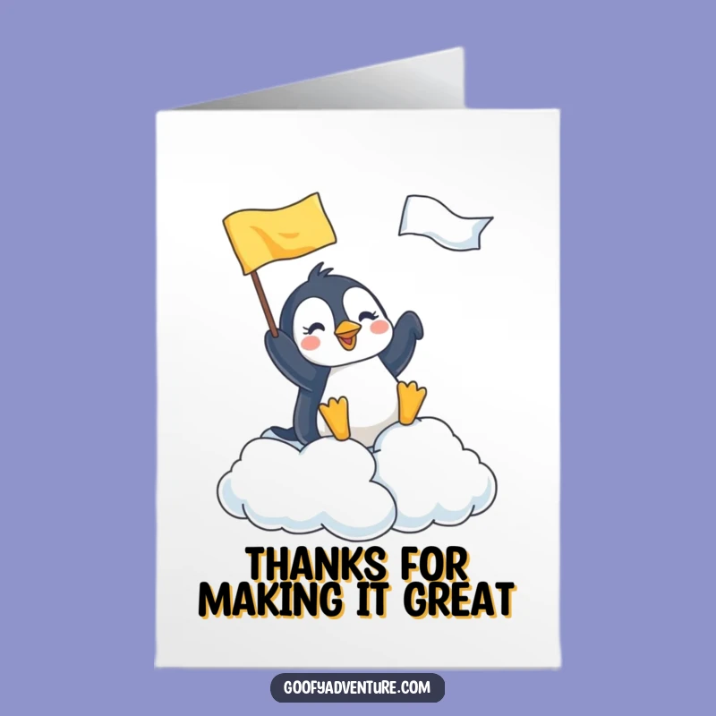 Free Printable Penguin Cloud Thank You Card: Above and Beyond Downloadable Gift