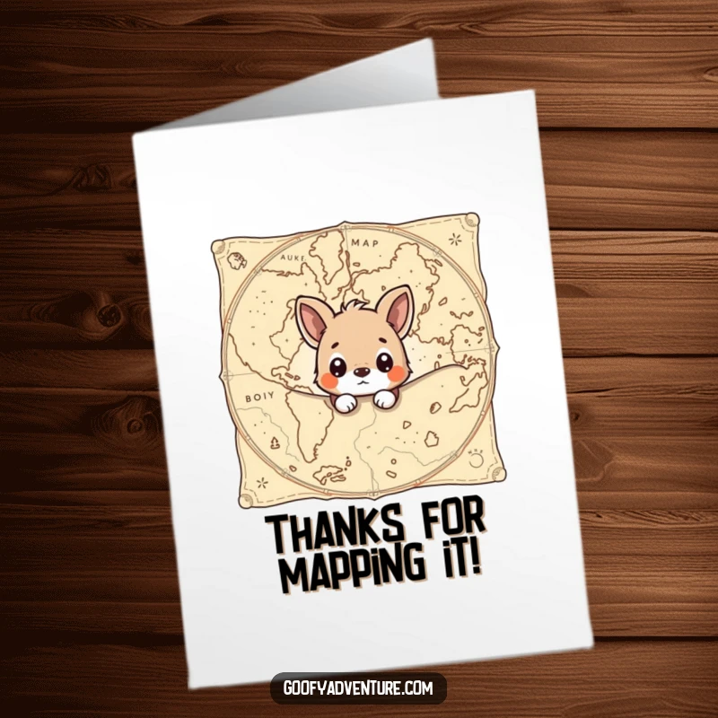 Funny Free Printable Thank You Card: Curious animal peeks from an ancient map, filled with heartfelt thanks.