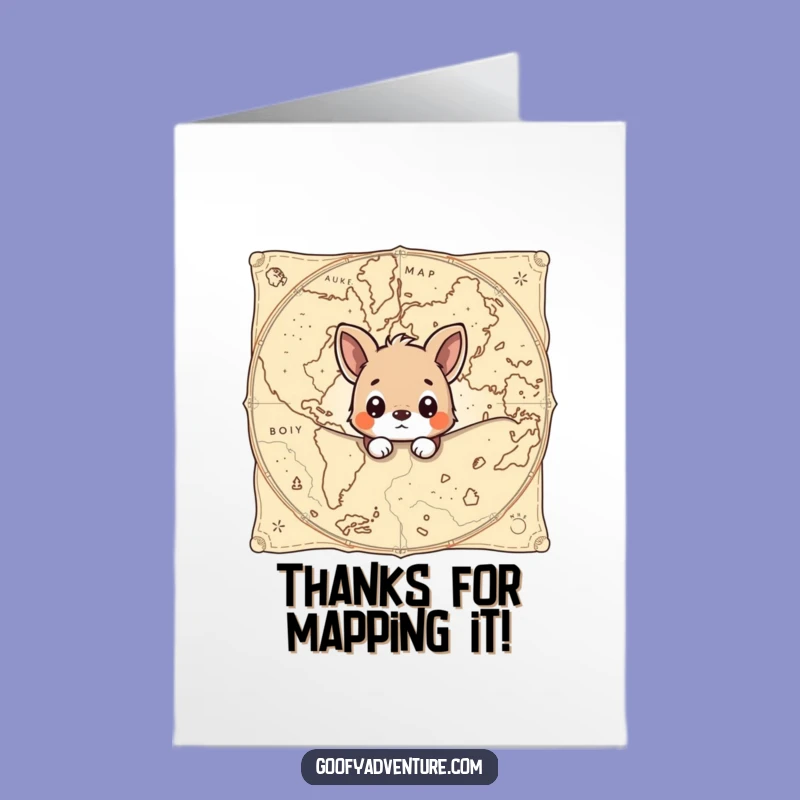 Free Printable Thank You Card: Curious Animal Map Gratitude Funny Downloadable Gift