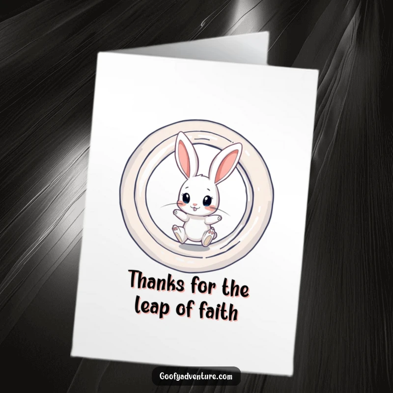 Funny Free Printable Rabbit Peeking into a Swirling Portal Thank You Card, conveying thanks magically.