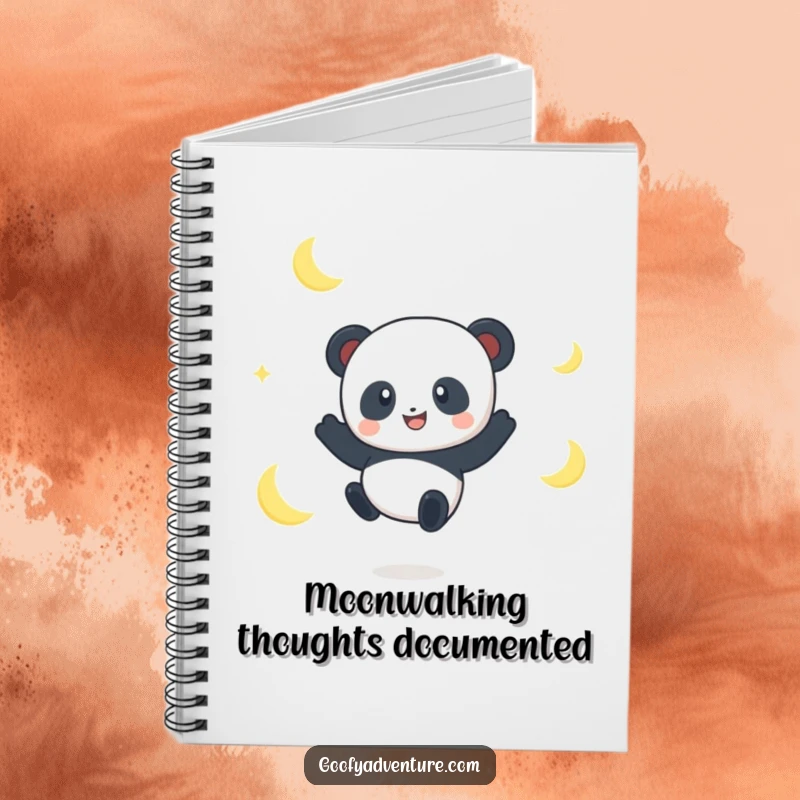 Funny Panda Moon Jumper Notebook: A smiling panda character jumping between moon crescents, inspiring imagination on this humorous notebook.