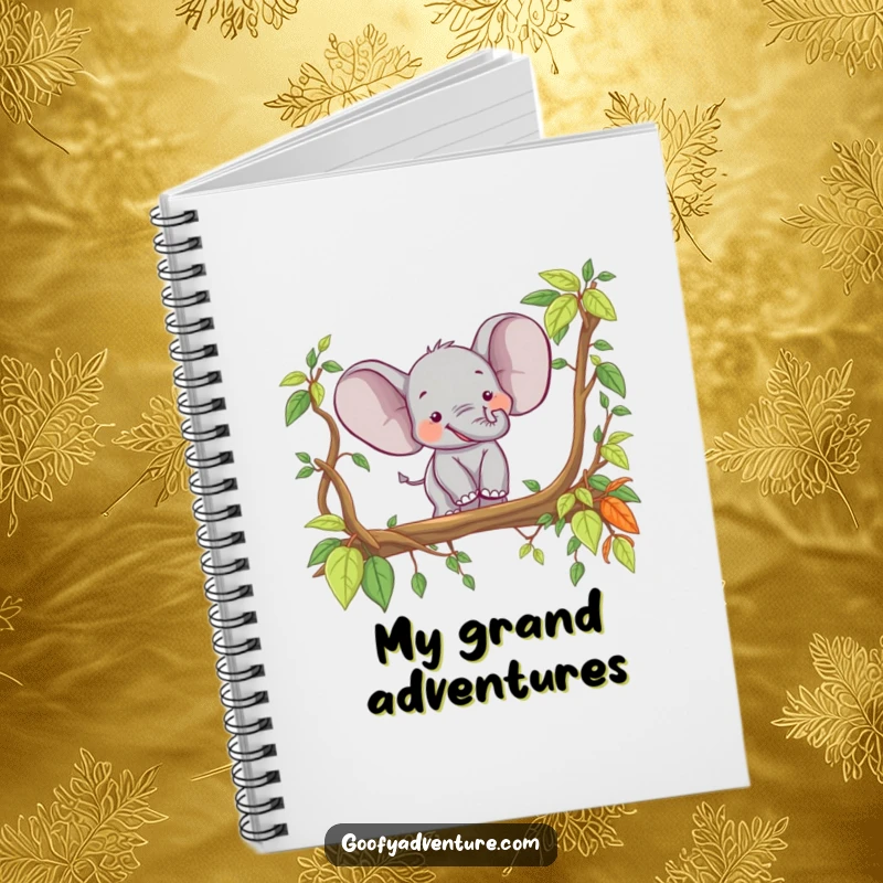 Funny happy elephant crossing a jungle vine bridge, spiral notebook, jungle theme, great funny gift.
