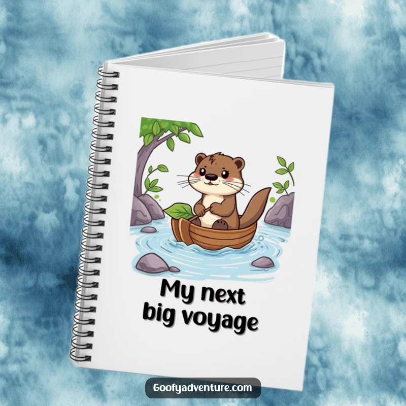 Funny Otter Notebook: A determined otter pilots a leaf boat down a river, ideal for journaling adventures and creative thoughts.