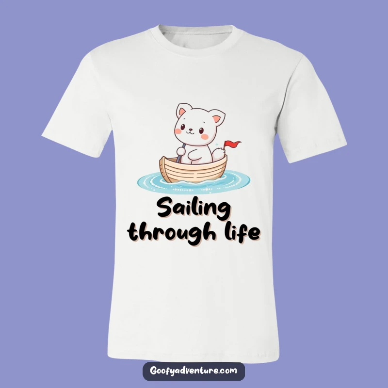 Funny Kawaii Animal Sailing Shirt: Cute Tiny Boat on Sparkly Water, Hilarious Gift