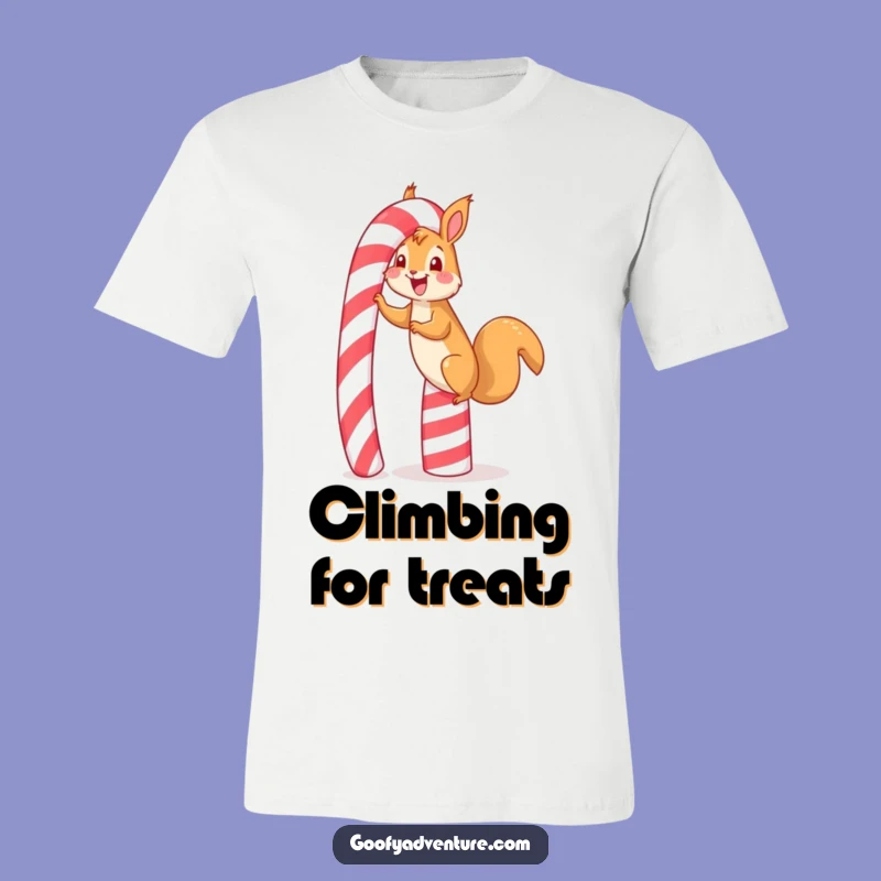Funny Squirrel Candy Cane T-Shirt: Sweet Scaling, Joyful Design, Fun Tee