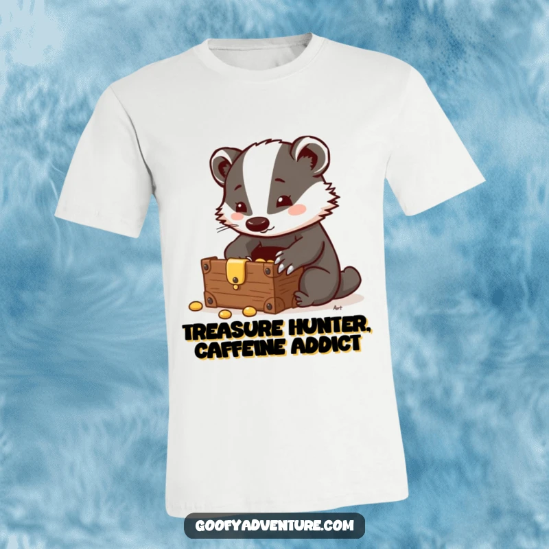 Funny Badger T-Shirt: A clever badger unearths a hidden treasure chest, showcasing intelligence and the excitement of discovery.