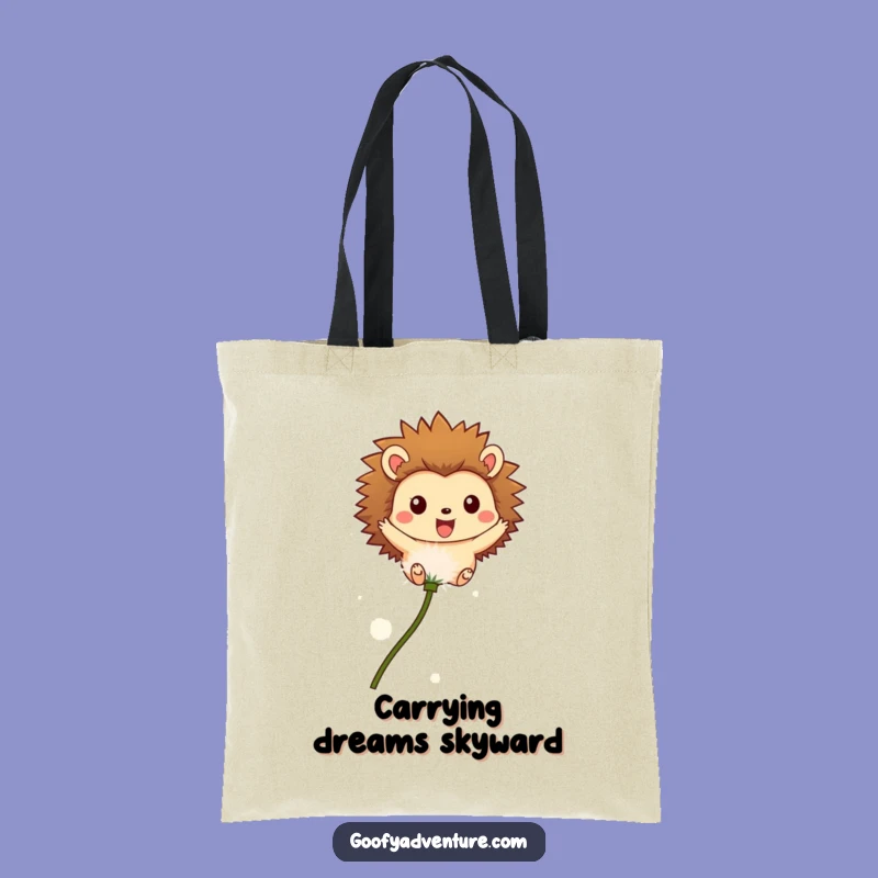 Funny Hedgehog Tote Bag: Whimsical Dandelion Seed Flyer Carryall Gift