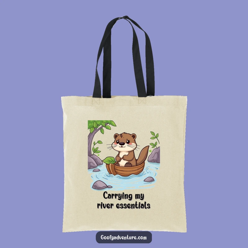 Funny Otter Leaf Boat Tote Bag: Carry Your Fun River Adventure
