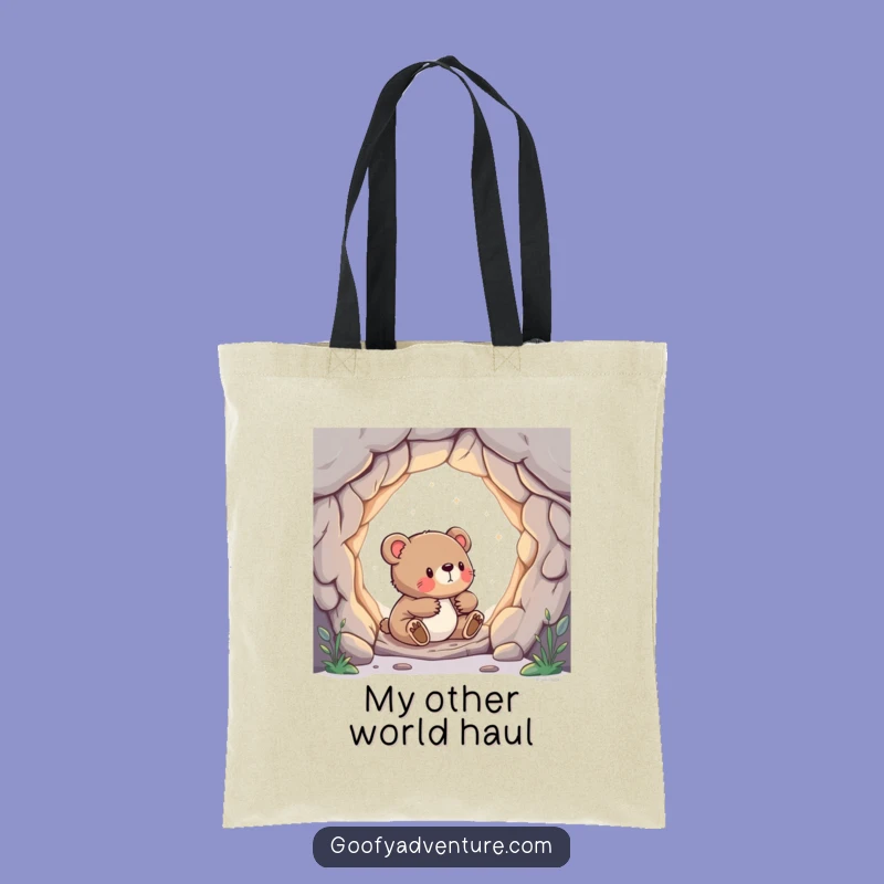 Funny Bear Cub Portal Tote Bag: Carry Your Curiosity Everywhere